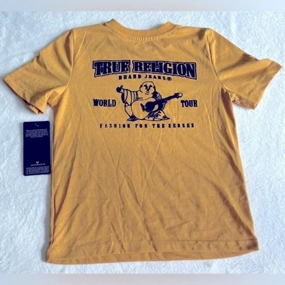 NWT True Religion size youth large (7) mustard yellow graphic short sleeve tee - Picture 2 of 5